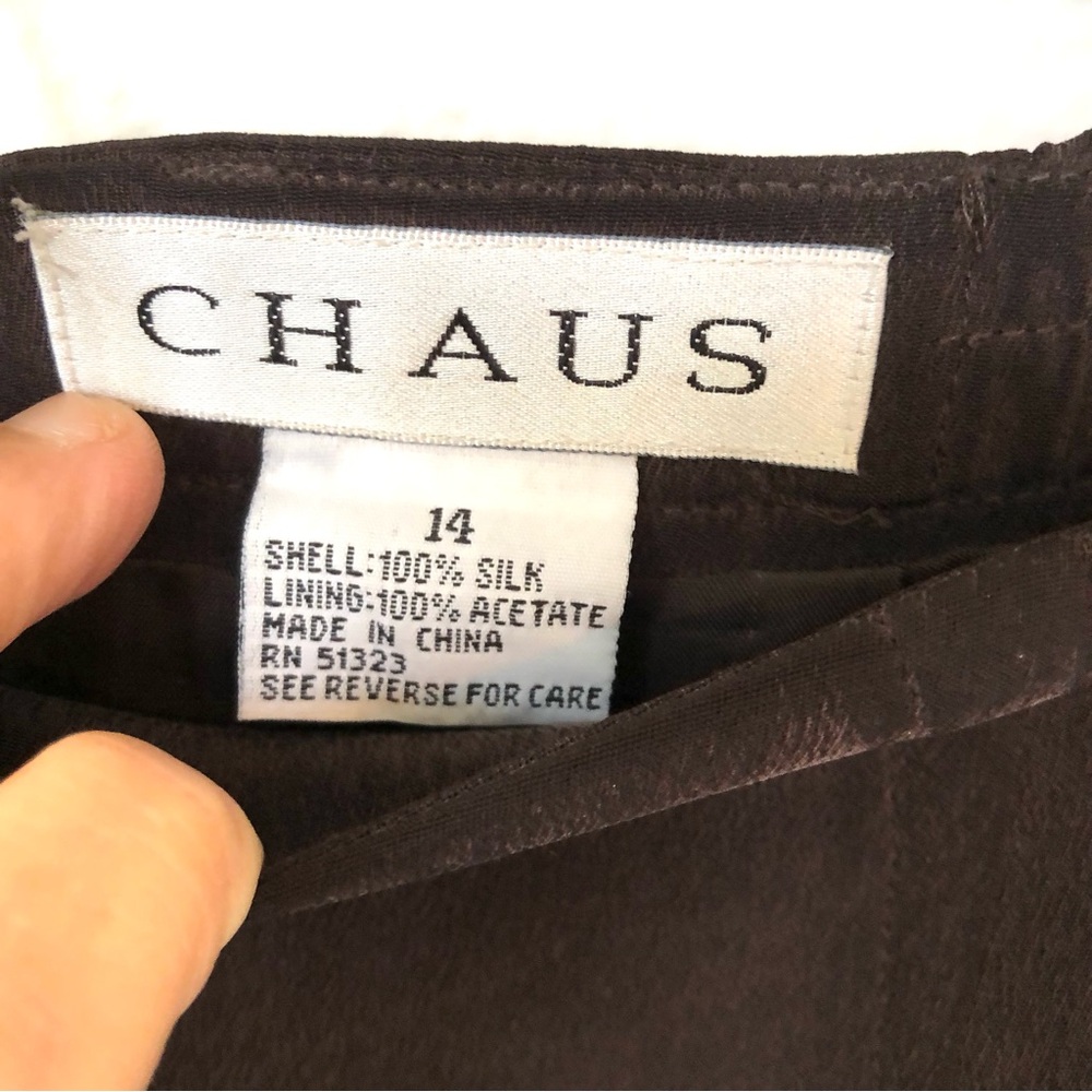 Vintage Chaus 100% Silk Brown Skirt Women’s 14 Lined A-Line - Picture 5 of 12